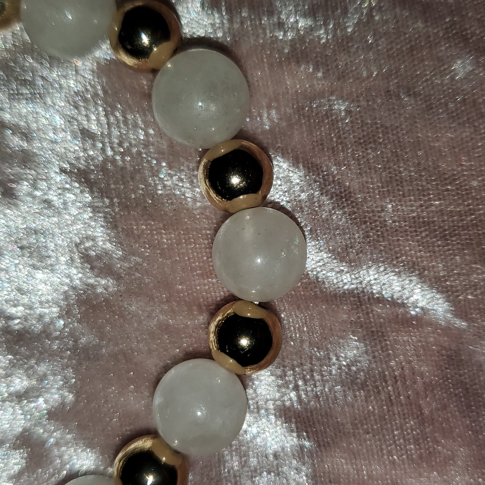 ROSE QUARTZ & Gold Bead Handmade Healing Stretch Bracelet Christmas Gift In Box - Picture 7 of 8